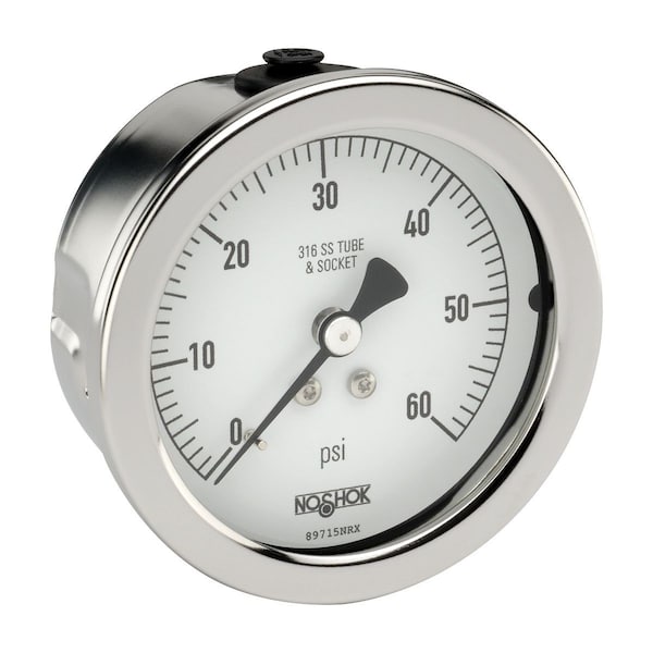 Pressure Gauge, -30 inHg to 0 psi psi, 2-1/2 in Dial, 1/4 in NPT, Back Location